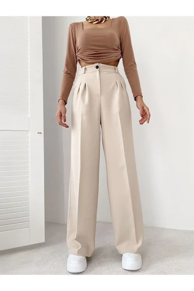 شلوار جین راسته کلاسیک زنانه مدل بژ کمر بلند