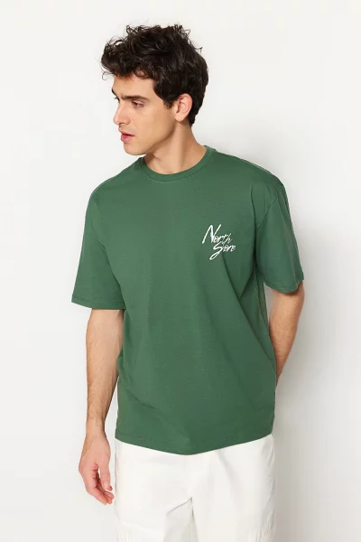 1-تی شرت مردانه مدل سبز با برش راحتی با چاپ 100% پنبه