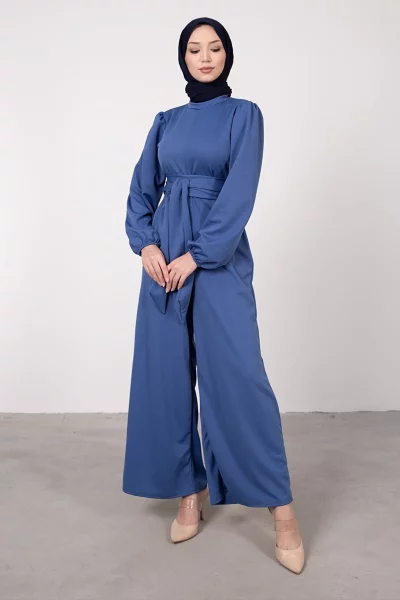 1-سرهمی زنانه پهن با حجاب آبی سرمه ای